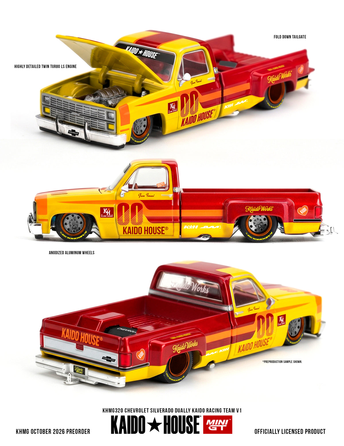 MINI GT Chevrolet Silverado Dually Kaido Racing Team V1 | KHMG320 Kaido House - PRE ORDER