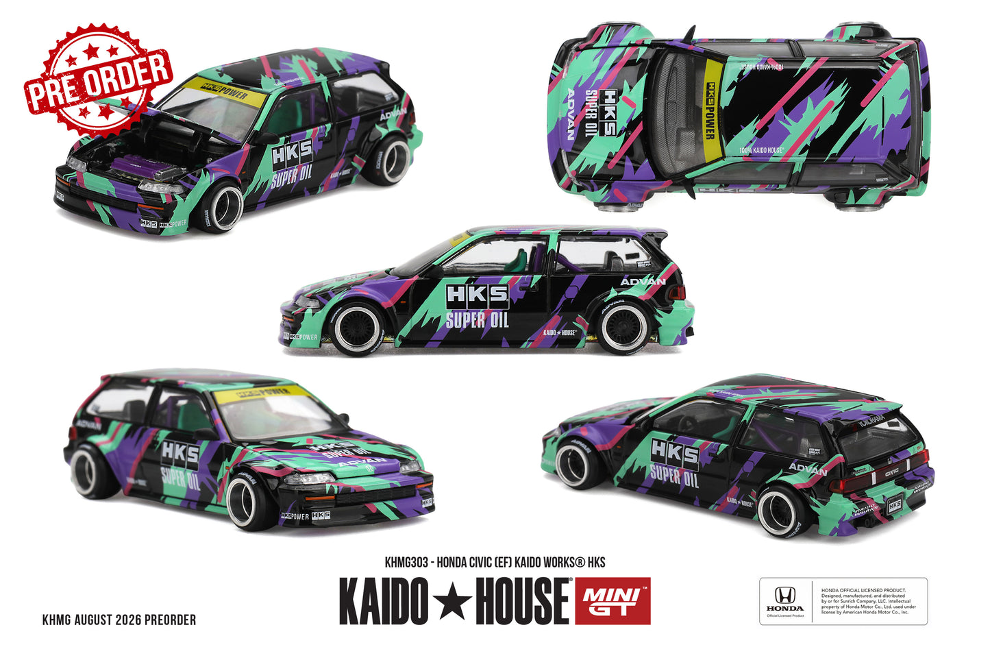 MINI GT Honda Civic (EF) Kaido Works HKS 1987 | KHMG303 Kaido House - PRE ORDER