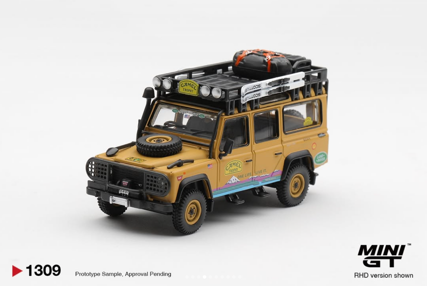 MINI GT Land Rover Defender 110 1998 Camel Trophy Tierra del Fuego CT.10 USA | 1309 - PRE ORDER