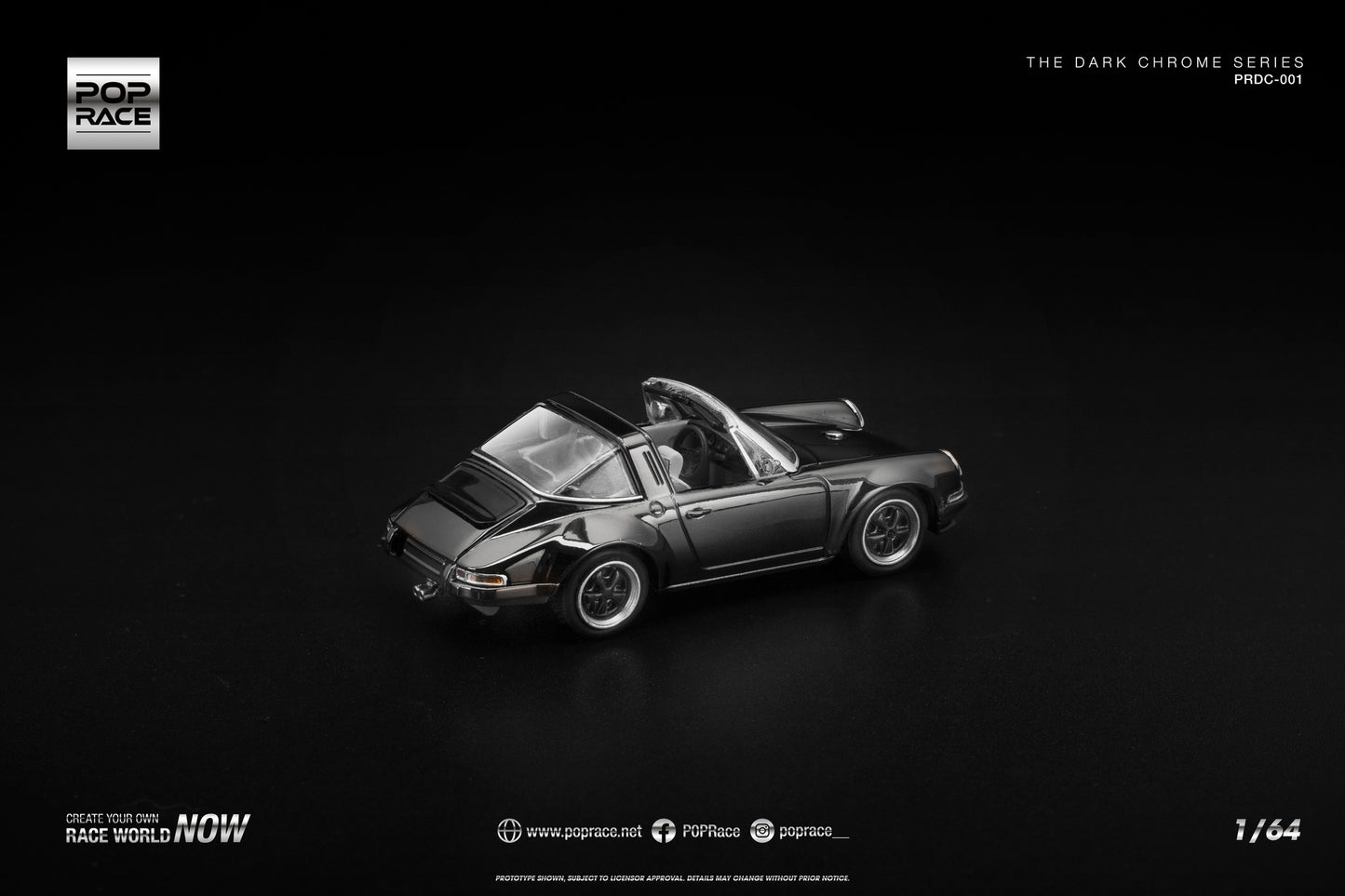 POP RACE Porsche 911 Targa Singer 1967 | Dark Chrome 1:64 - PRE ORDER