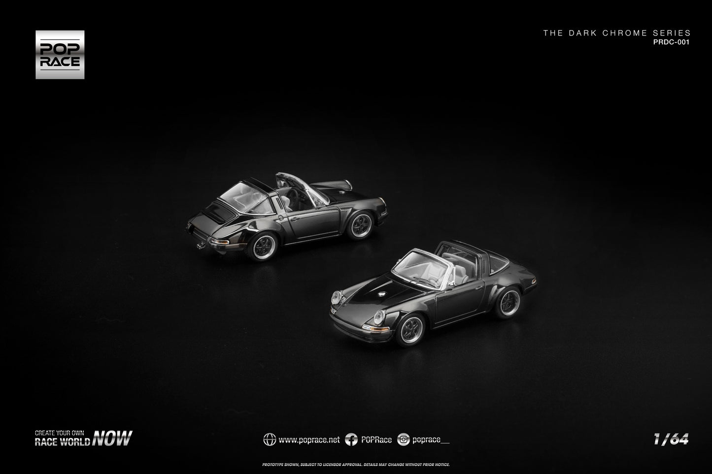 POP RACE Porsche 911 Targa Singer 1967 | Dark Chrome 1:64 - PRE ORDER