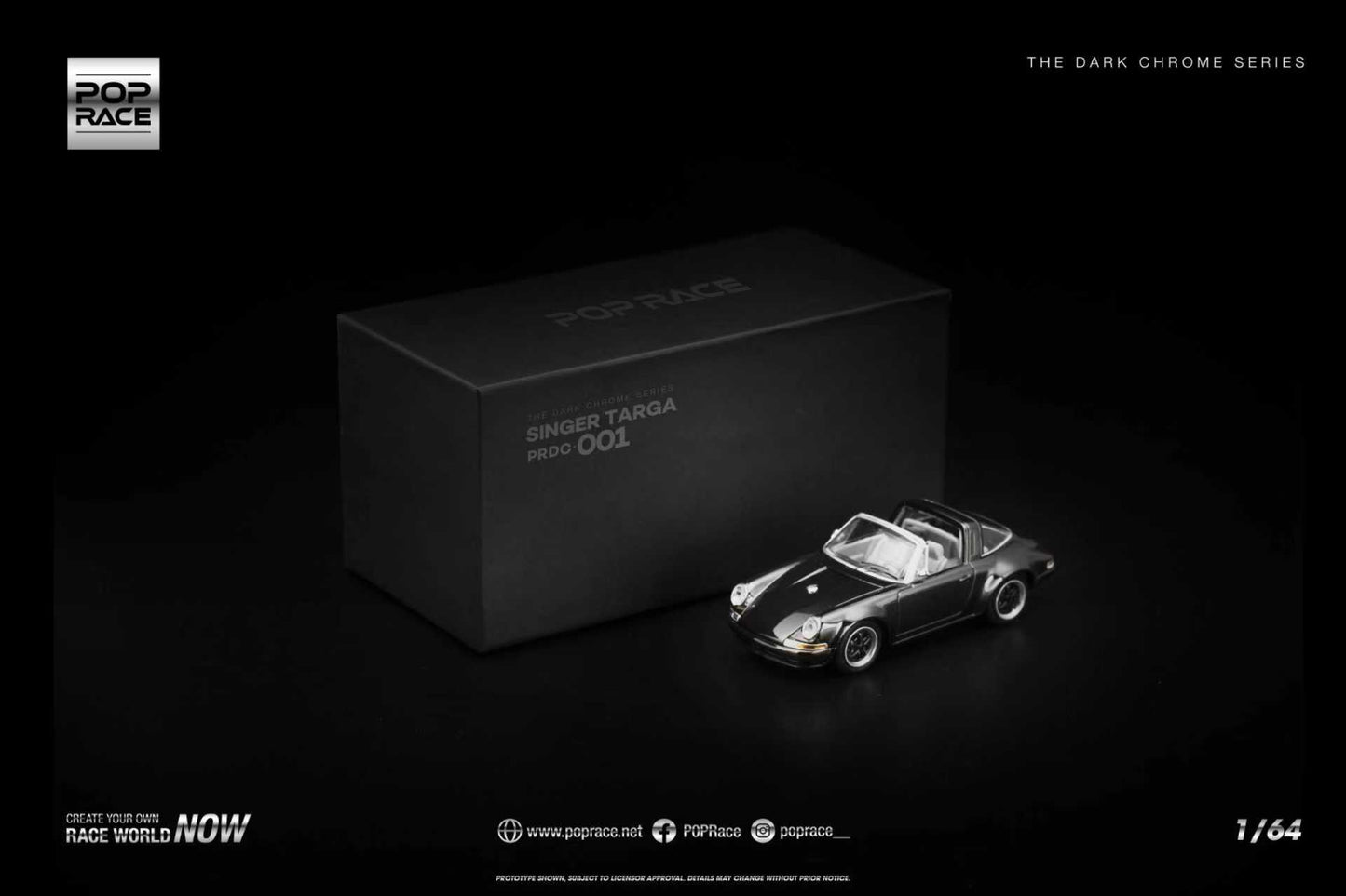POP RACE Porsche 911 Targa Singer 1967 | Dark Chrome 1:64 - PRE ORDER