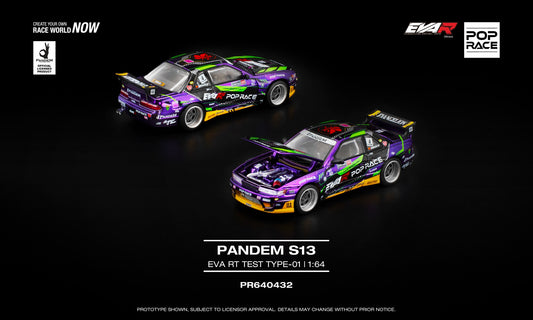 POP RACE Nissan Silvia (S13) Pandem Eva RT Test Type-01 1991 | 1:64 - PRE ORDER