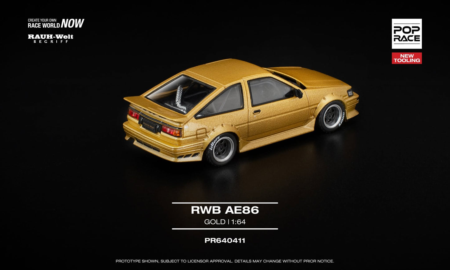 POP RACE Toyota Sprinter Trueno (AE86) RWB 1985 Gold | 1:64 - PRE ORDER