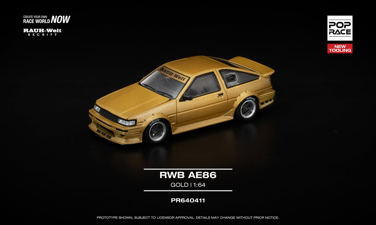 POP RACE Toyota Sprinter Trueno (AE86) RWB 1985 Gold | 1:64 - PRE ORDER
