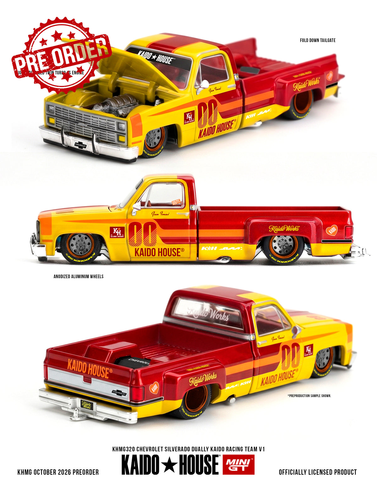 MINI GT Chevrolet Silverado Dually Kaido Racing Team V1 | KHMG320 Kaido House - PRE ORDER