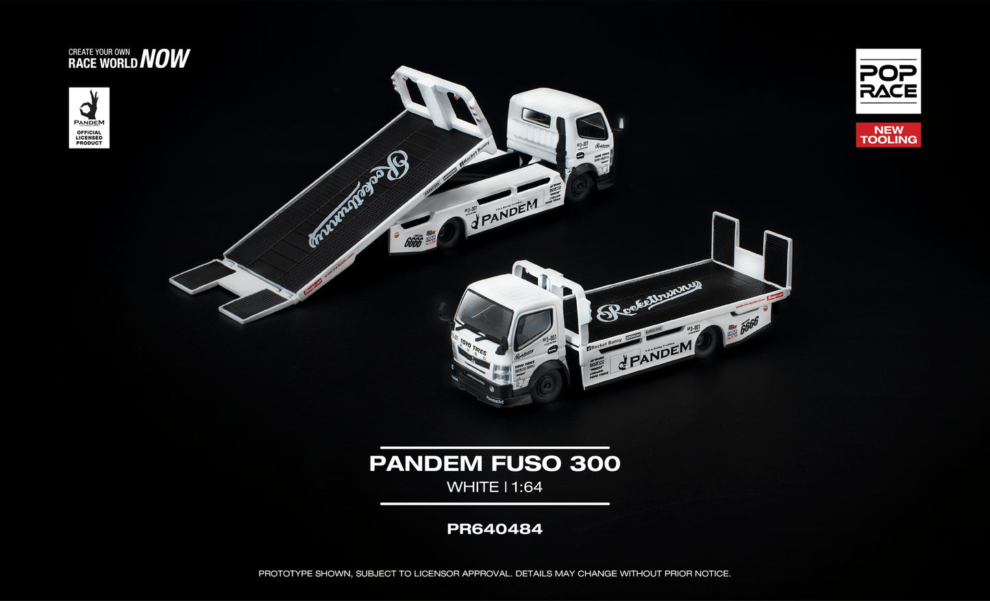 POP RACE Mitsubishi Fuso Track Car Transporter Pandem 2017 | 1:64 - PRE ORDER