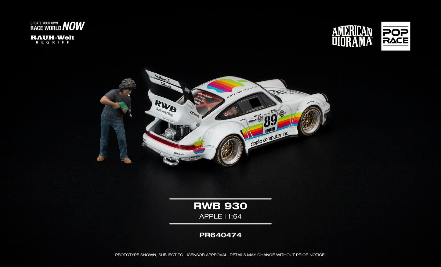 POP RACE Porsche 911 (930) RWB Apple 1973 w/ Akira Naka Figure | 1:64 - PRE ORDER