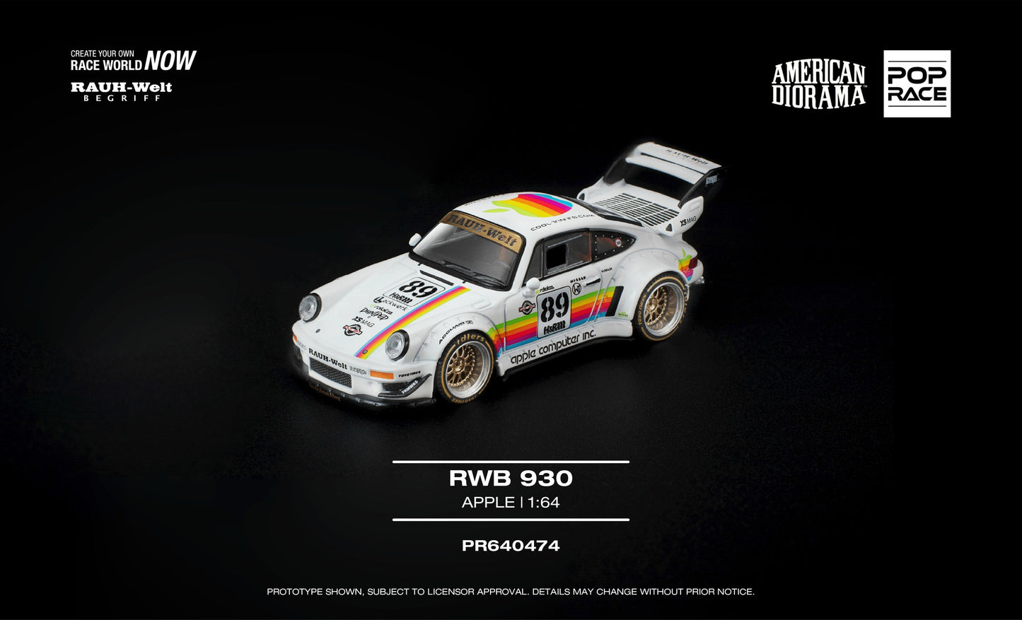 POP RACE Porsche 911 (930) RWB Apple 1973 w/ Akira Naka Figure | 1:64 - PRE ORDER