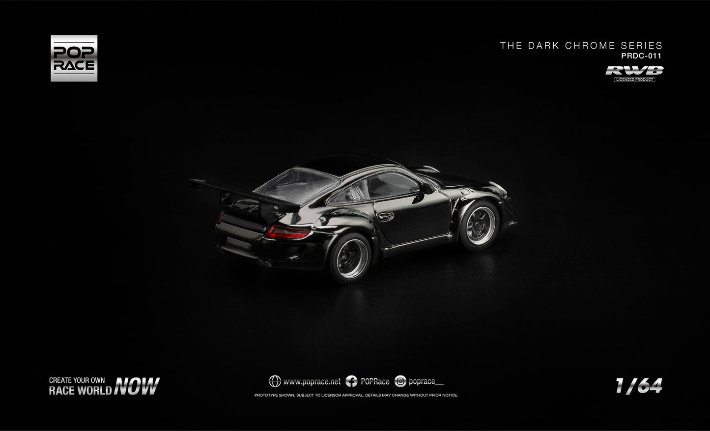 POP RACE Porsche 911 (997) RWB Coupe 2006 | Dark Chrome 1:64 - PRE ORDER