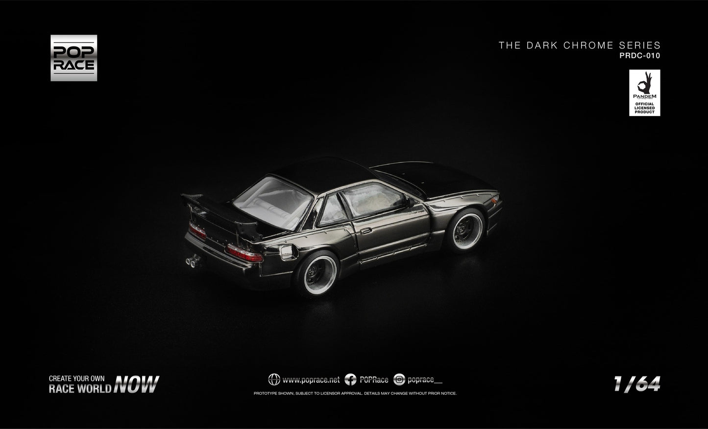 POP RACE Nissan Silvia (S13) Pandem 1991 | Dark Chrome 1:64 - PRE ORDER