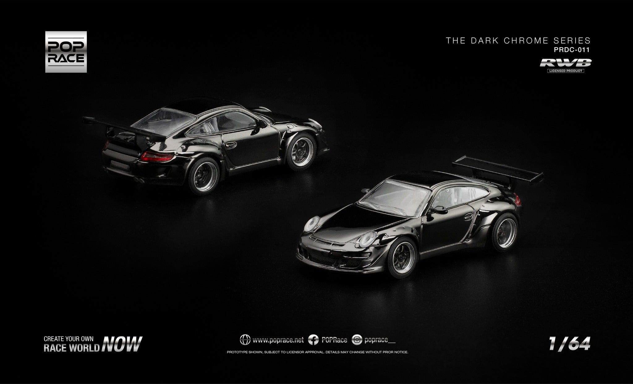 POP RACE Porsche 911 (997) RWB Coupe 2006 | Dark Chrome 1:64 - PRE ORD ...