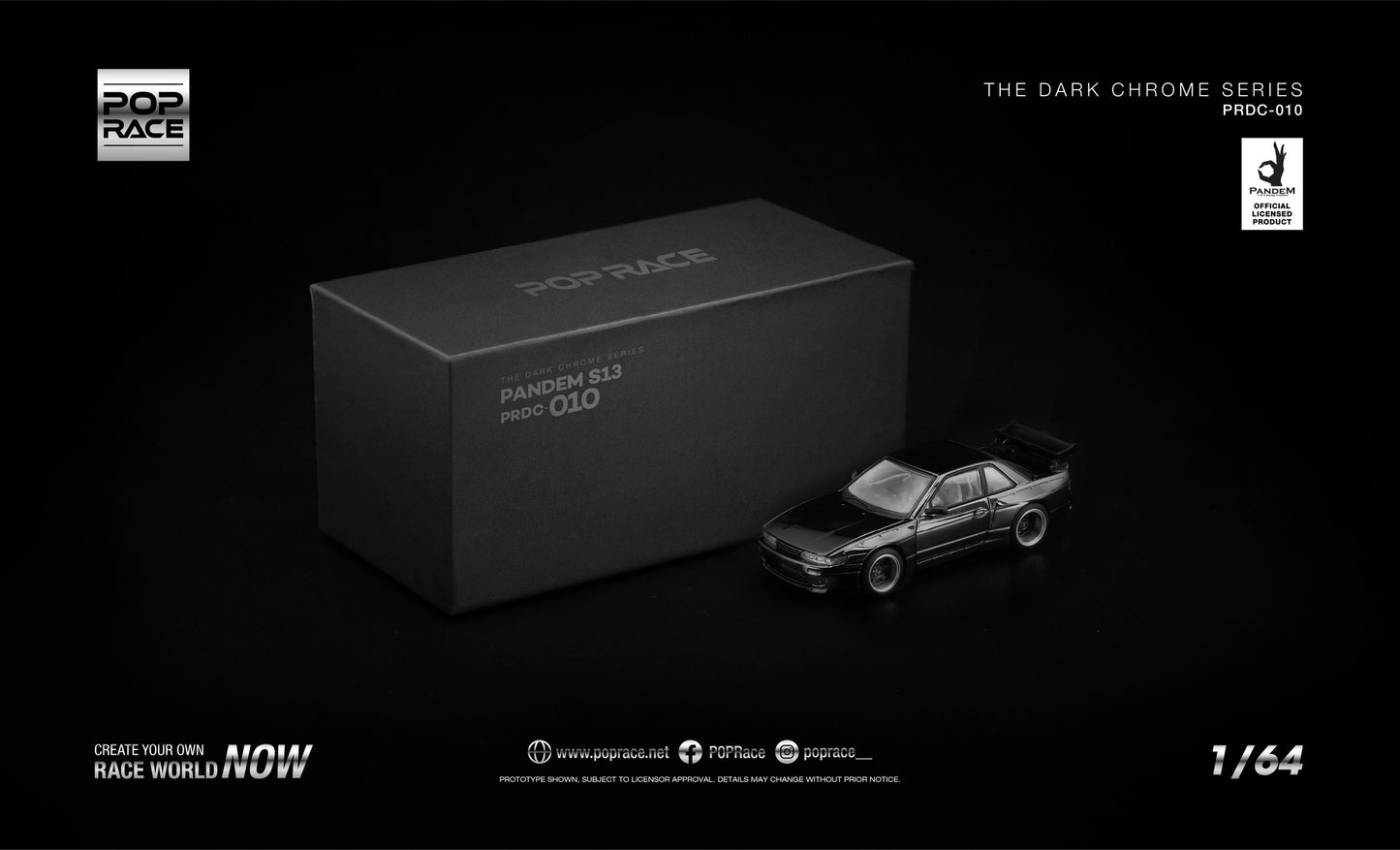 POP RACE Nissan Silvia (S13) Pandem 1991 | Dark Chrome 1:64 - PRE ORDER
