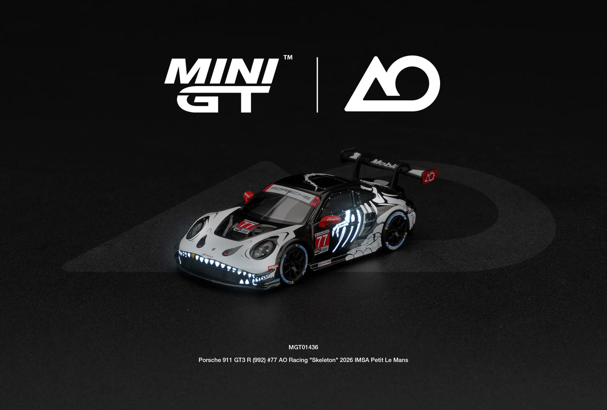 MINI GT Porsche 911 (992) GT3 R #77 AO Racing Skeleton Rexy Petit Le Mans 2026 | 1436 - PRE ORDER