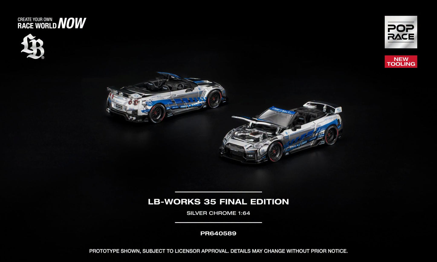 POP RACE Nissan GT-R (R35) LB Works Chrome SIlver  | 1:64 - PRE ORDER