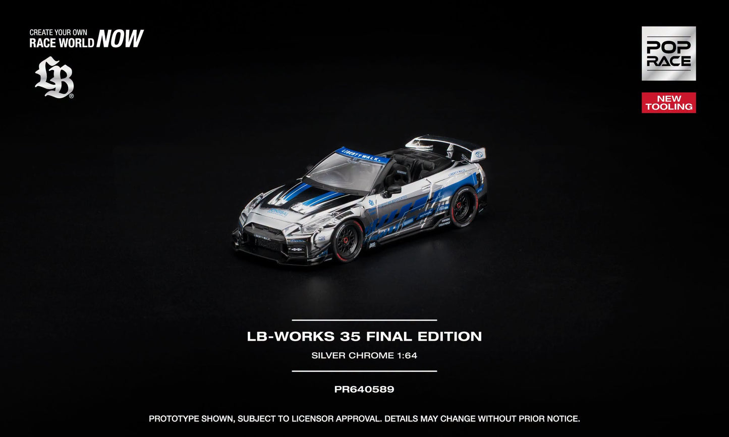 POP RACE Nissan GT-R (R35) LB Works Chrome SIlver  | 1:64 - PRE ORDER