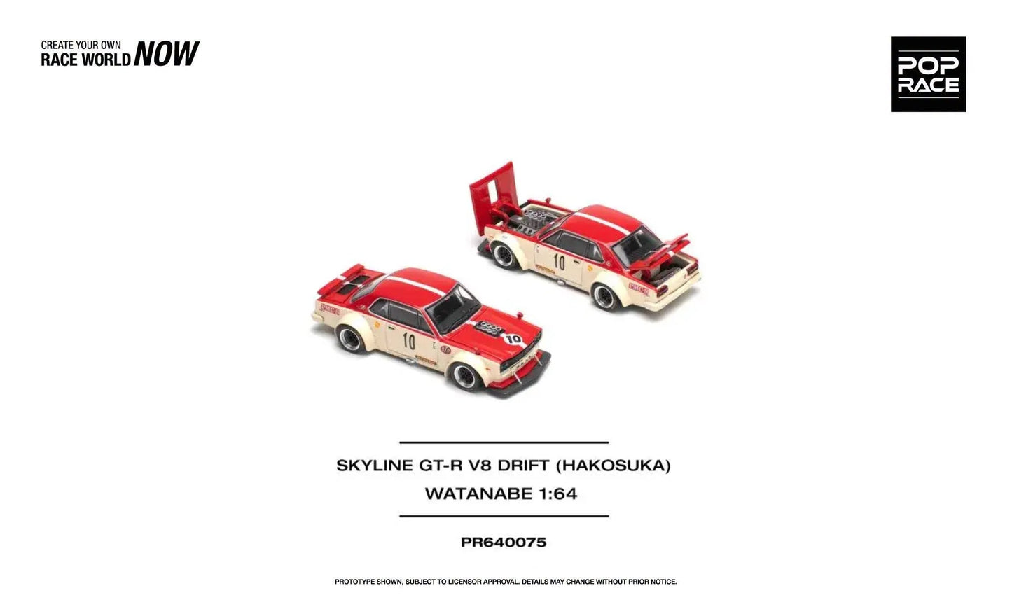 POP RACE Nissan Skyline (R34) V8 Drift Hakosuka Watanabe 2007 | 1:64 - PRE ORDER