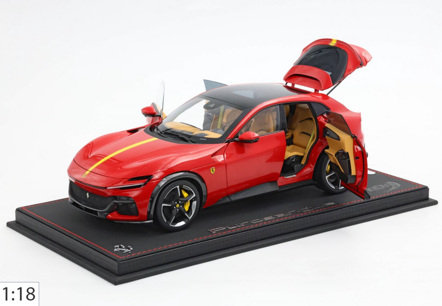 BBR 1:18 Ferrari Purosangue Rosso Corsa w/ Yellow Stripe | Luxury Pack