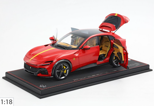 BBR 1:18 Ferrari Purosangue Rosso Corsa w/ Yellow Stripe | Luxury Pack