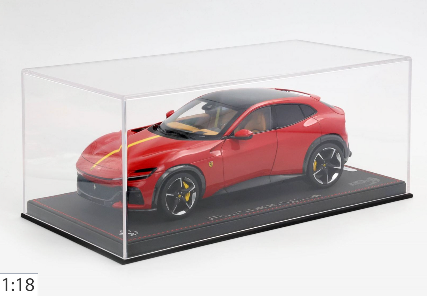 BBR 1:18 Ferrari Purosangue Rosso Corsa w/ Yellow Stripe | Luxury Pack