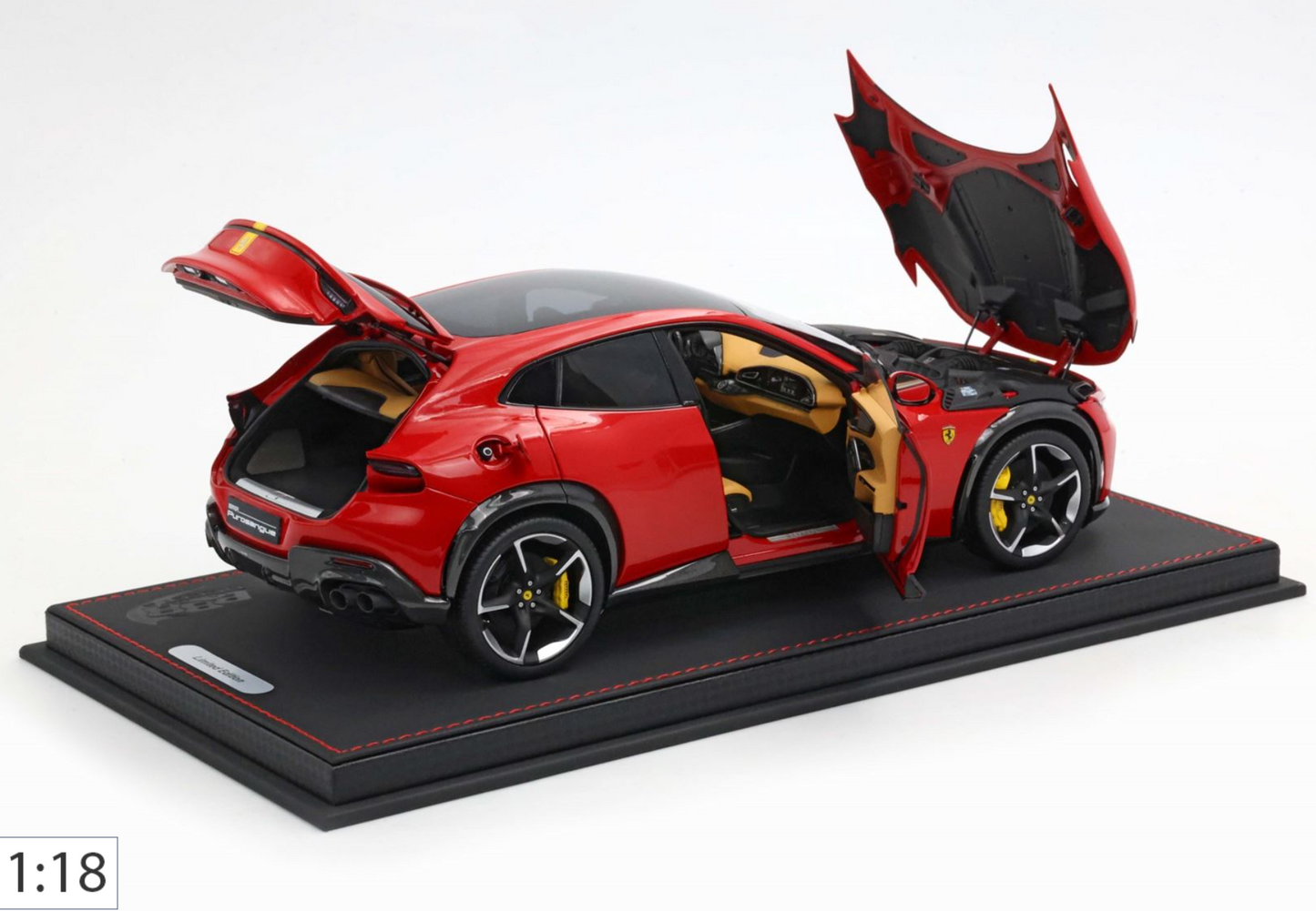 BBR 1:18 Ferrari Purosangue Rosso Corsa w/ Yellow Stripe | Luxury Pack