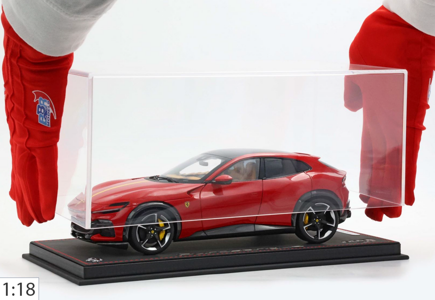 BBR 1:18 Ferrari Purosangue Rosso Corsa w/ Yellow Stripe | Luxury Pack