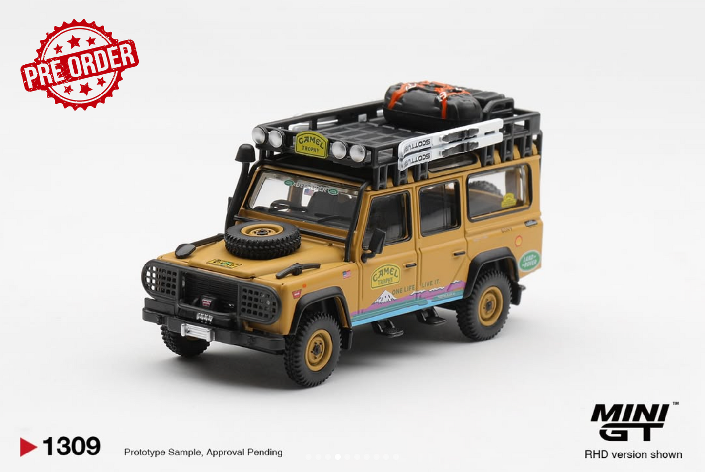 MINI GT Land Rover Defender 110 1998 Camel Trophy Tierra del Fuego CT.10 USA  | 1309 - PRE ORDER