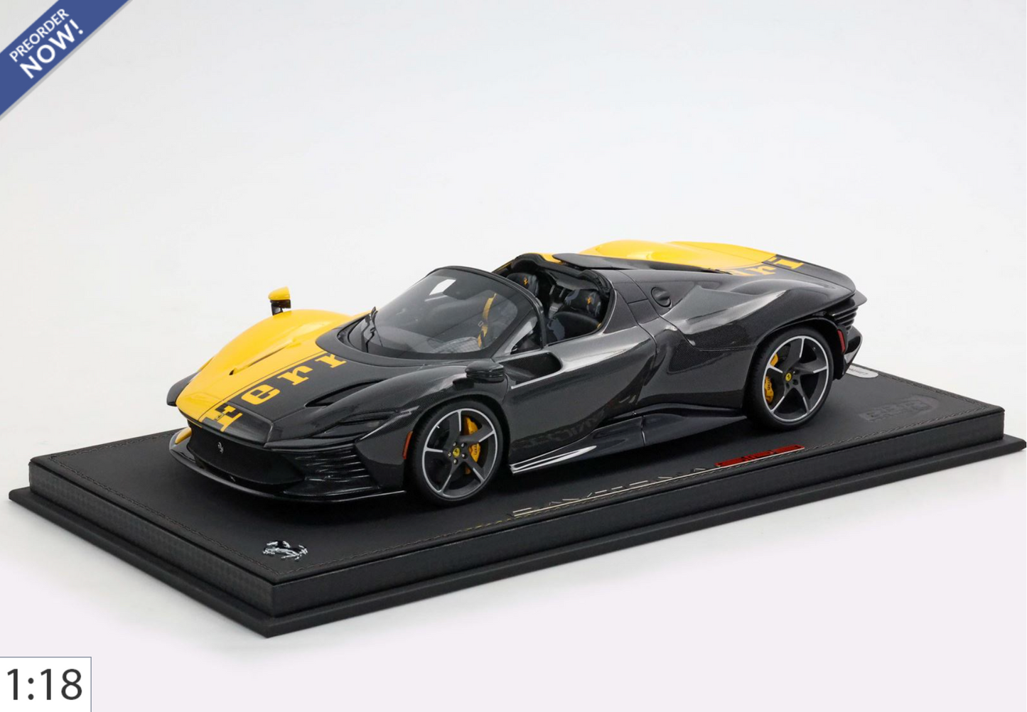 BBR 1:18 Ferrari SP3 Daytona 599+1 / Open Roof | Giallo Modena / Carbon - PRE ORDER