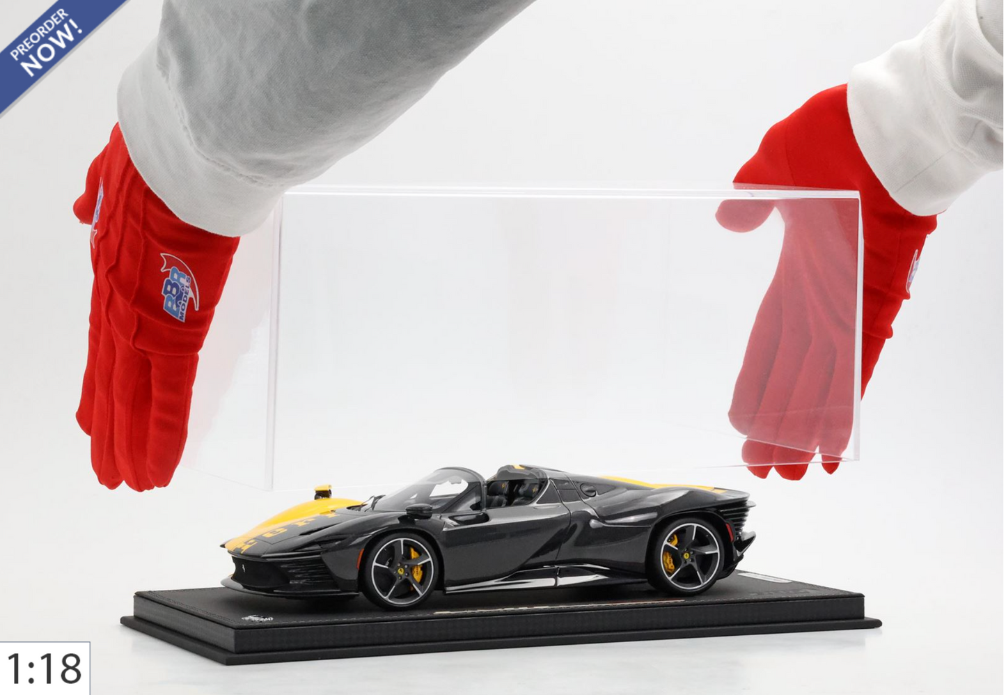 BBR 1:18 Ferrari SP3 Daytona 599+1 / Open Roof | Giallo Modena / Carbon - PRE ORDER