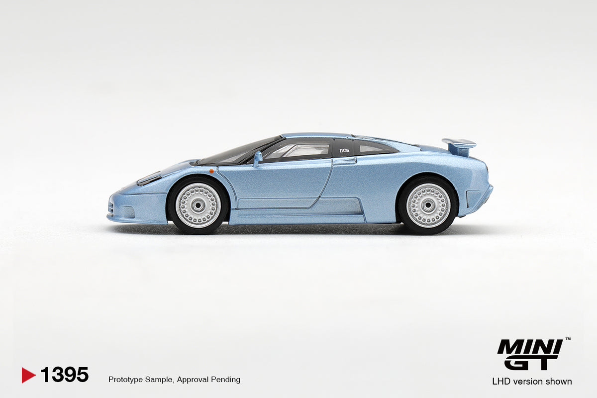 MINI GT Bugatti EB110 GT Azzurro Metallizzato Mondial de l'Automobile 1992 | 1395 - PRE ORDER