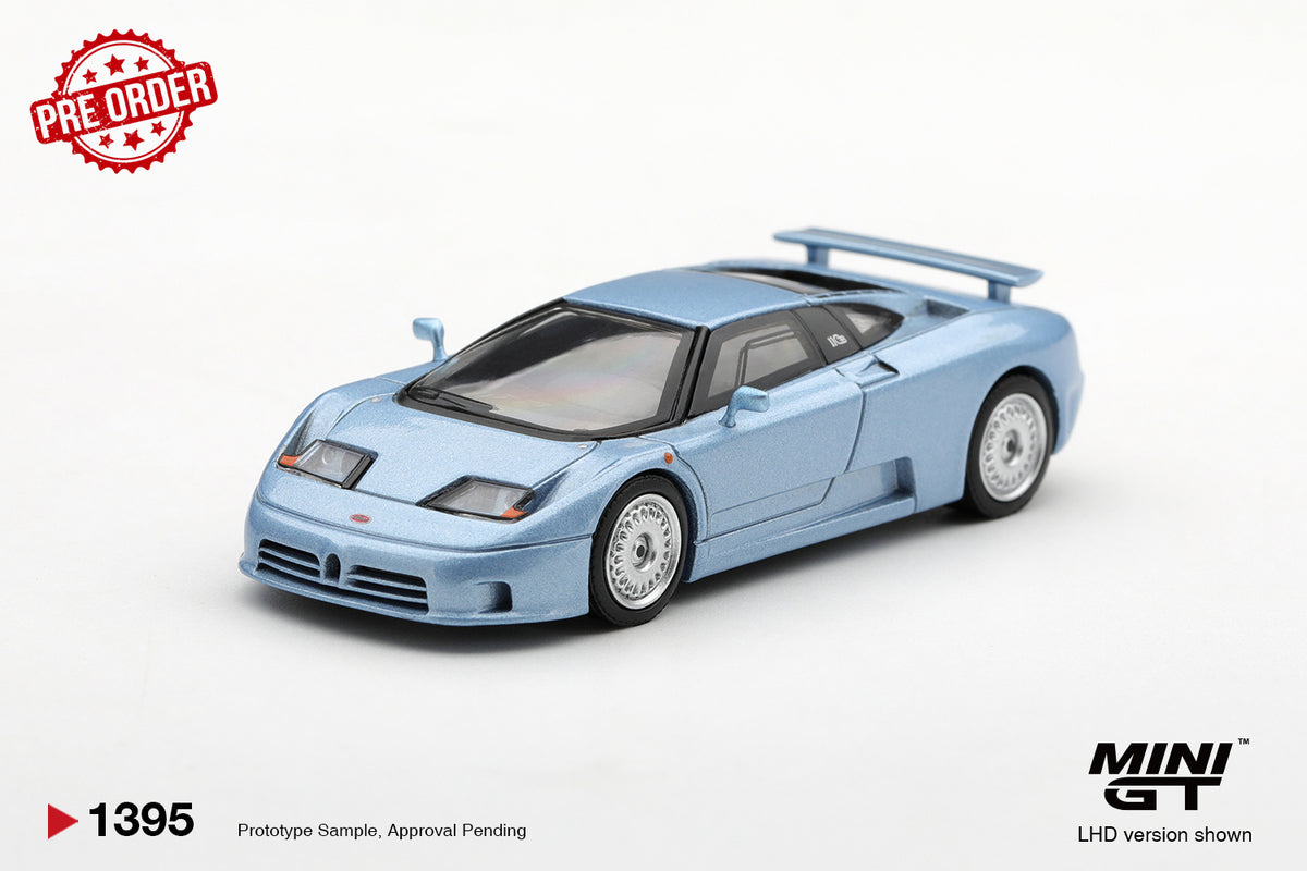 MINI GT Bugatti EB110 GT Azzurro Metallizzato Mondial de l'Automobile 1992 | 1395 - PRE ORDER