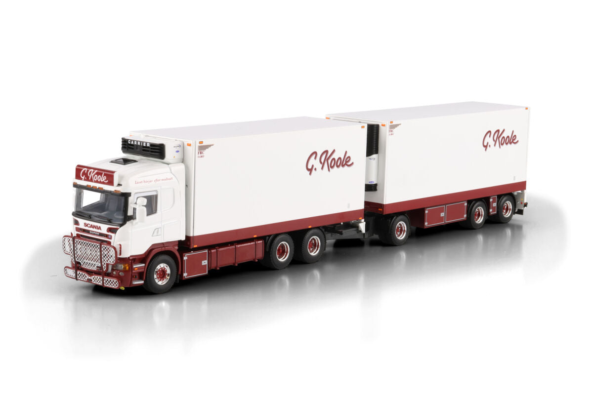 WSI MODELS Scania R5 Highline Riged Reefer Truck Drawbar Trailer | G. Koole 1:50