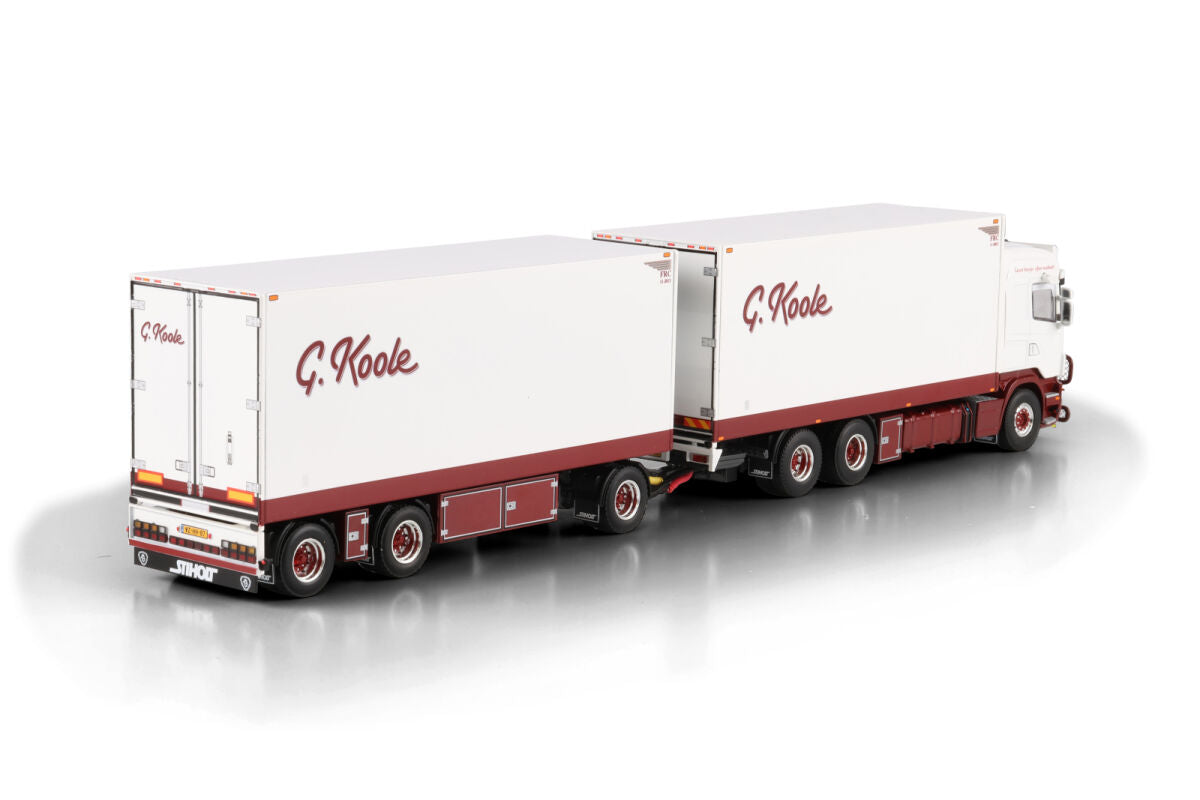 WSI MODELS Scania R5 Highline Riged Reefer Truck Drawbar Trailer | G. Koole 1:50
