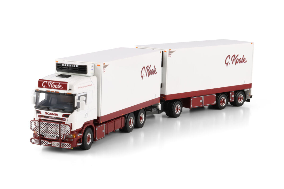 WSI MODELS Scania R5 Highline Riged Reefer Truck Drawbar Trailer | G. Koole 1:50