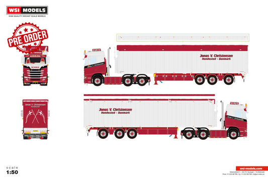 WSI MODELS Scania R Normal CR20N 6x2 Tag Axle moving Floor Trailer | Jonas V. Christensen 1:50 - PRE ORDER