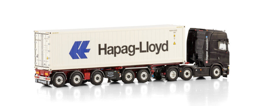 WSI MODELS Scania S Highline CS20H 6X2 Twin Steer 2 Trailer + 40ft Container | Siegrist 1:50