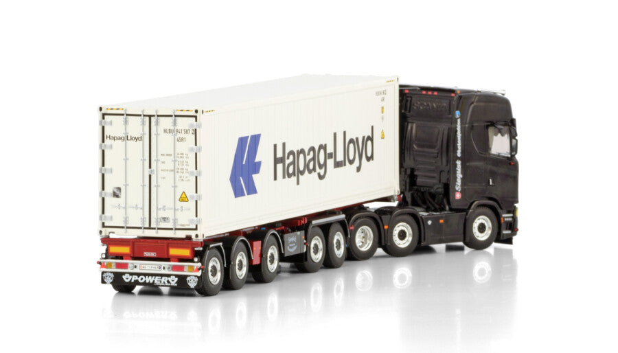 WSI MODELS Scania S Highline CS20H 6X2 Twin Steer 2 Trailer + 40ft Container | Siegrist 1:50